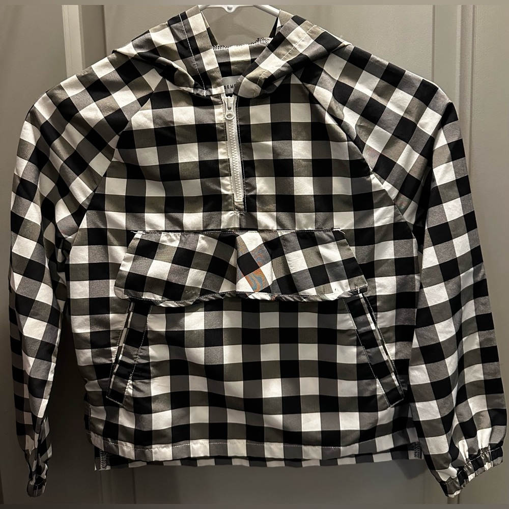 Free Assembly Girls’ Size S(6/6X) Black/White Checkered Windbreaker EUC
